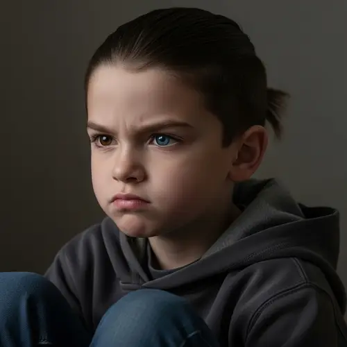 Dark-Haired Boy with Short Ponytail and Heterochromia