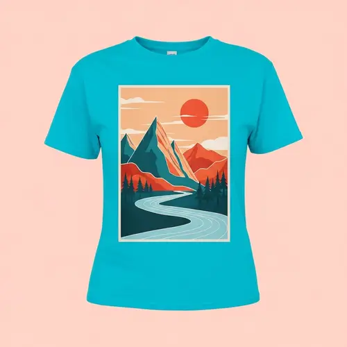 Vibrant Turquoise Trending T-Shirt Design | Abstract Landscape Graphic