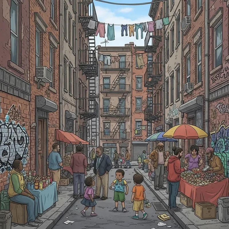 Vibrant Ghetto Streets: Diverse Community Life