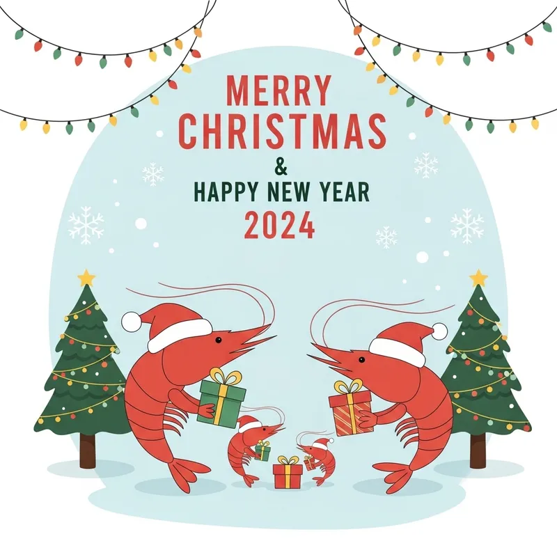 Merry Christmas & Happy New Year 2024 Shrimp Family Greeting Card