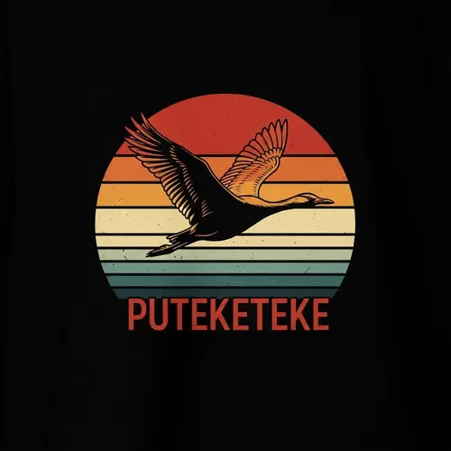 Serene Vintage Sunset with Majestic Puteketeke Lake Bird