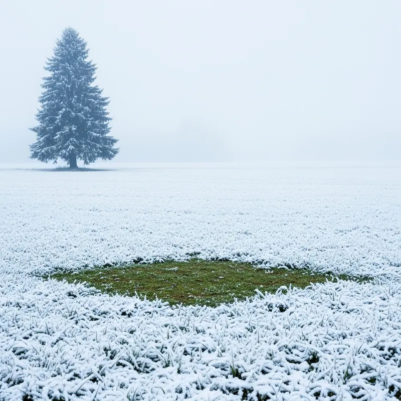 Snowy Field with Spruce Tree and Joyful Snow Atmosphere