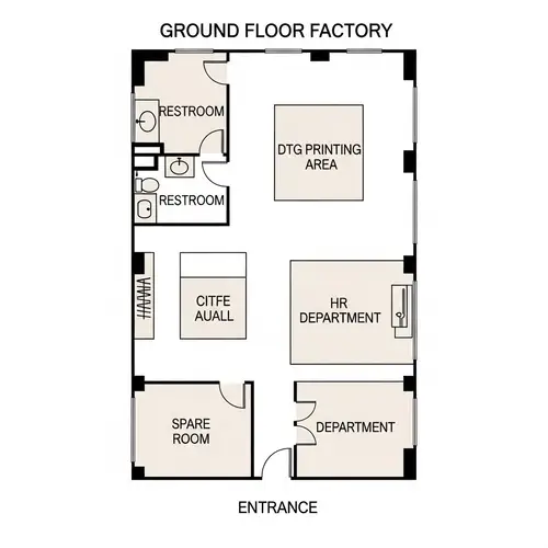 Factory Layout: Ground Floor Structure with DTG Printing Setup