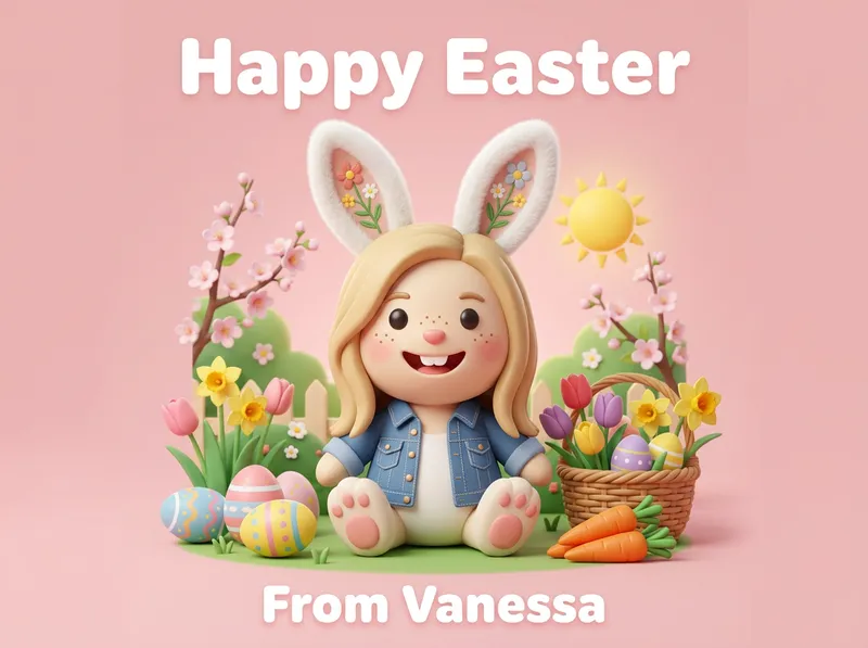 Cute Bunny Toy Easter Card Design Cute Bunny Toy Easter Card Design