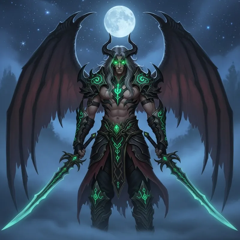 Illidan Warrior in Moonlit Night | Mystical Demon Character
