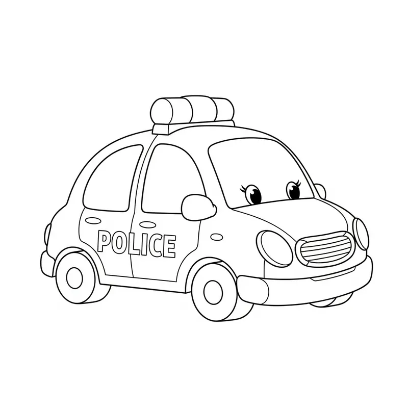 Adorable Line-Art Police Car for Kids Coloring