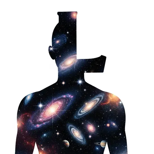 Cosmic Human Figure Tapestry | Radiant Stars & Planets
