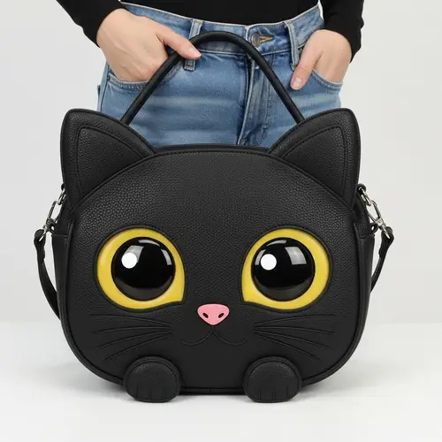 Cat Shaped Women's Bag with Expressive Eyes - Unique Accessories