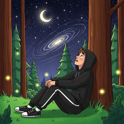 Enraptured Star-Gazing Moment in Silent Forest