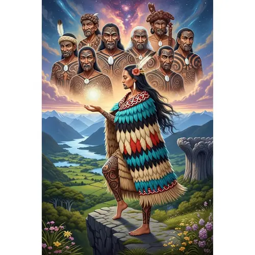 New Zealand Maori Princess with Single Feather and Moko Tattoo