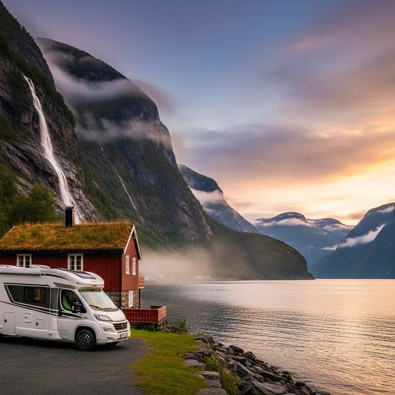 Motorhome Parking by Fjord in Norway - Scenic Views Motorhome Parking by Fjord in Norway - Scenic Views