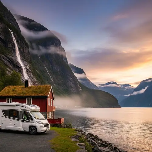 Motorhome Parking by Fjord in Norway - Scenic Views