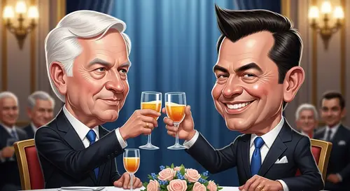 Political Satire: Biden & Trump Toast at Formal Event