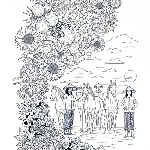 Nusantara Orchard Harmony: Horse Scene Unity and Culture