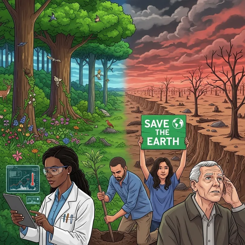 Climate Change Illustration: Embracing a Sustainable Future Together Climate Change Illustration: Embracing a Sustainable Future Together