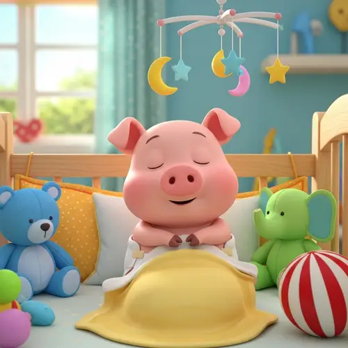 Cute Baby Piglet Cartoon - Adorable & Colorful Baby Crib Scene