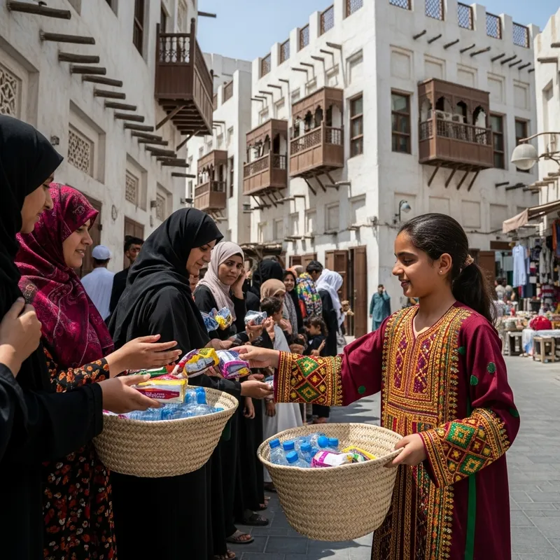 Qatari Girl Providing Assistance to the Needy