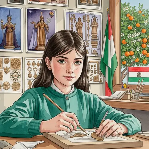 Watercolor Painting of 11-Year-Old Girl in Andalusian Workshop