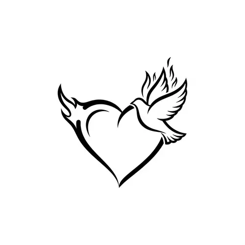 Heart with Dove in Flames Logo Design | Black & Simplistic