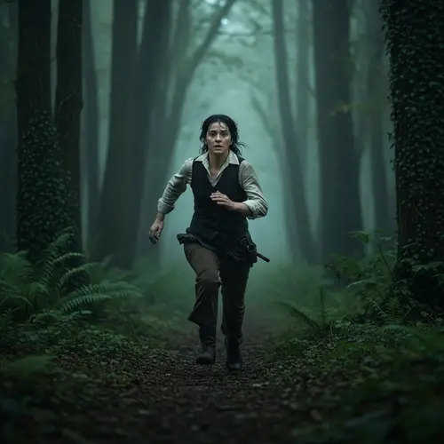 Frantic Hispanic Person Running in Ancient Forest - Eerie Chase