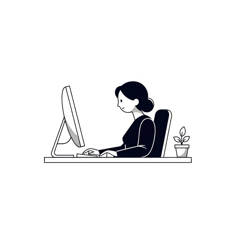 Minimalist Logo Art of White Female at Desk