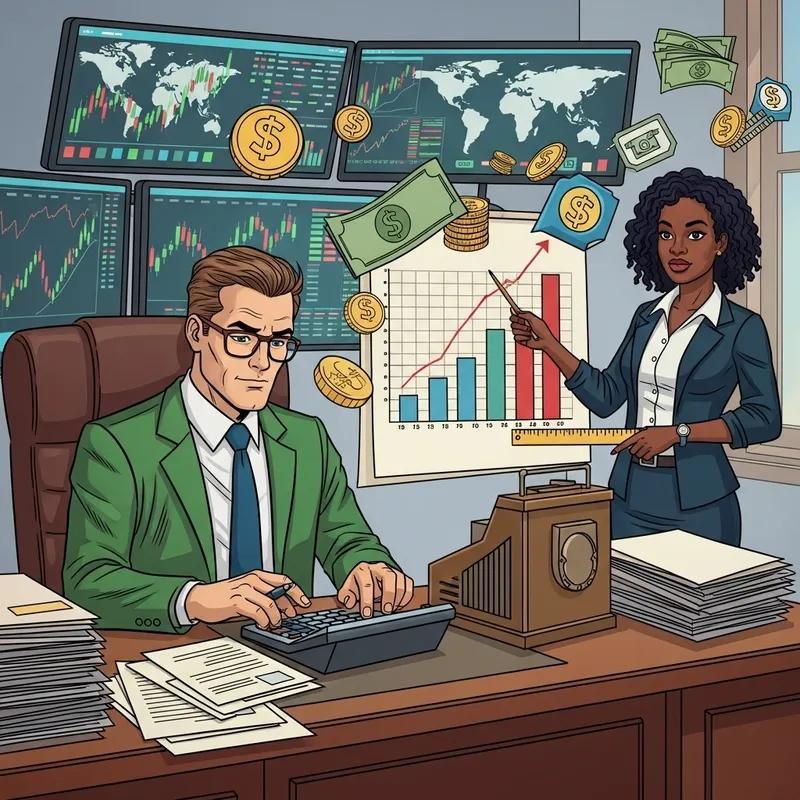 Finance Comic Book Scene: Colorful Illustration of Finance Professionals