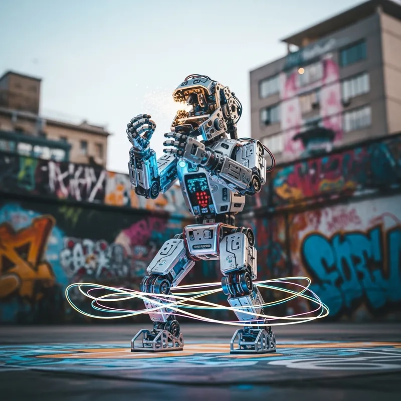 Street Culture Beatboxing Robot on Graffiti Stage