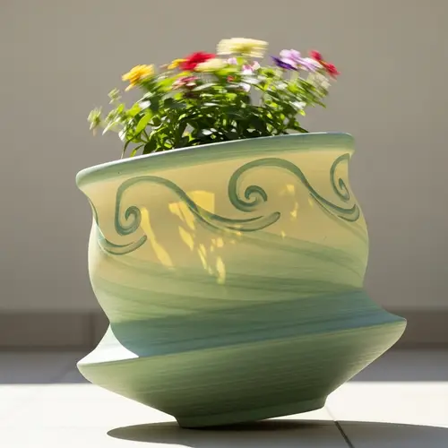 Rotating Flowerpot with Lush Foliage and Vivid Flowers