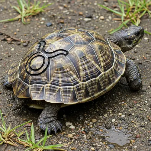 Turtle with Taurus Symbol on Ground - Mystical Nature Image
