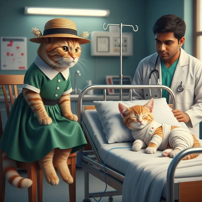 Ginger Cat & Kitten Hospital Scene | Realistic Hyper-Realism Art