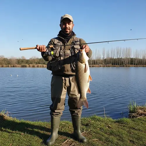 Skilled Middle-Eastern Fisherman Catches Impressive Fish by Serene Lake
