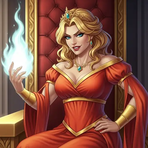Fantasy Realm Female Character with Golden Hair and Magical White Flame