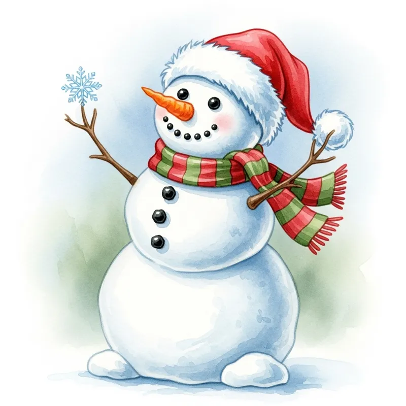 Cute Watercolor Snowman in Santa Hat Illustration