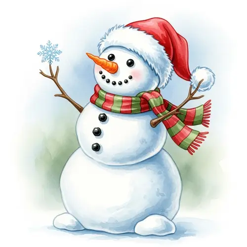 Cute Watercolor Snowman in Santa Hat Illustration