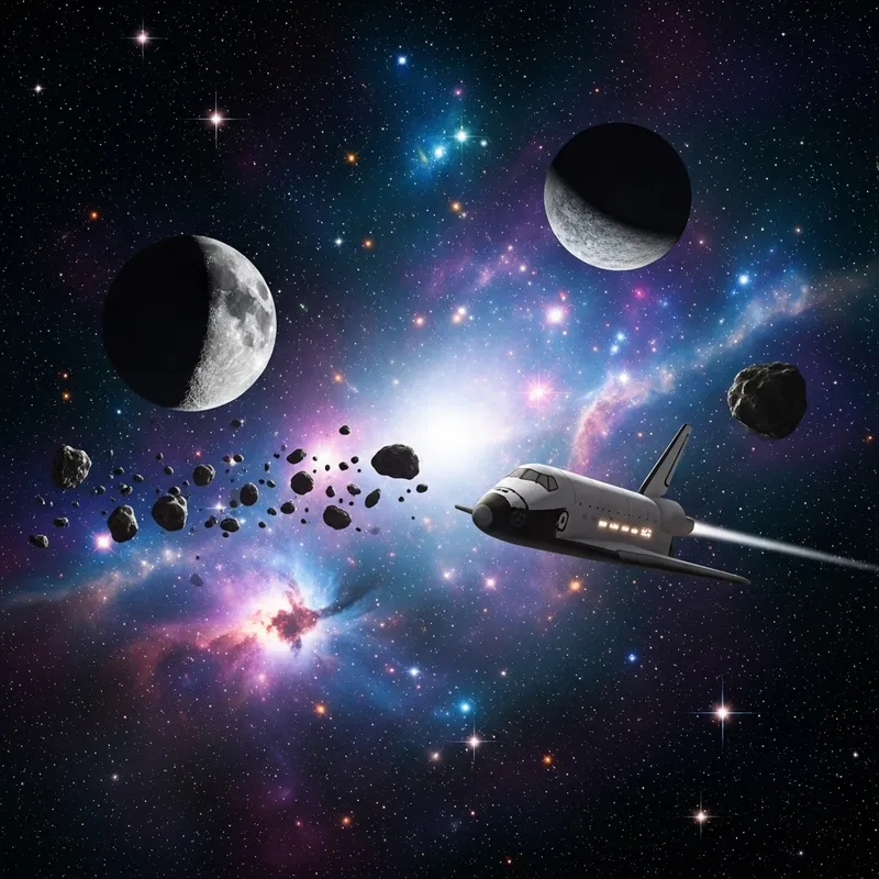 Stunning Space Illustration: Nebulae & Space Shuttle