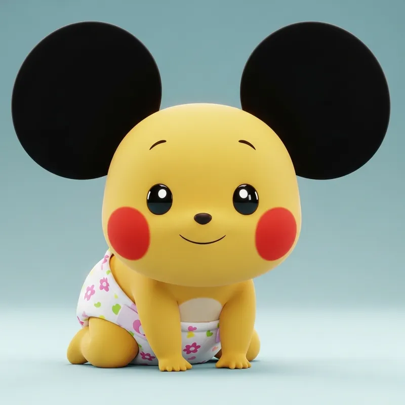 Cute Yellow Rodent in Girly Diaper - Playful Pose