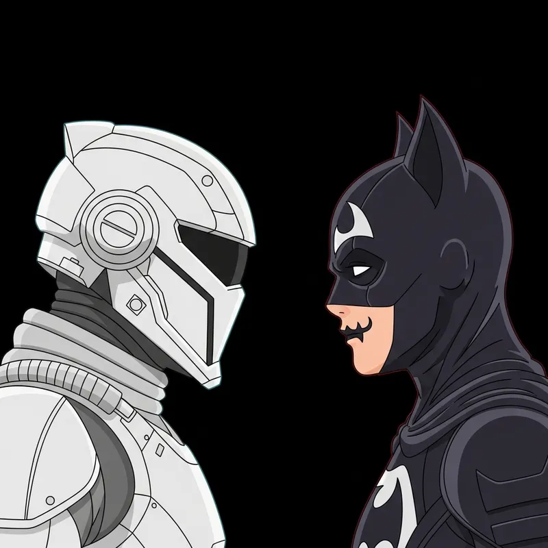 Epic Encounter: Stormtrooper vs Batman in Dark Fantasy Art