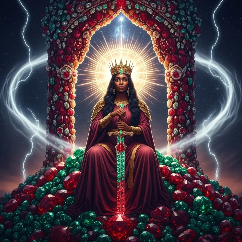 Majestic Black Woman with Emerald and Ruby Crown | Divine Aura Majestic Black Woman with Emerald and Ruby Crown | Divine Aura