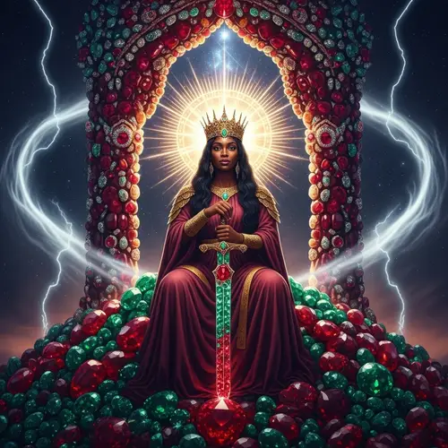 Majestic Black Woman on Emerald and Ruby Mountain | Divine Presence