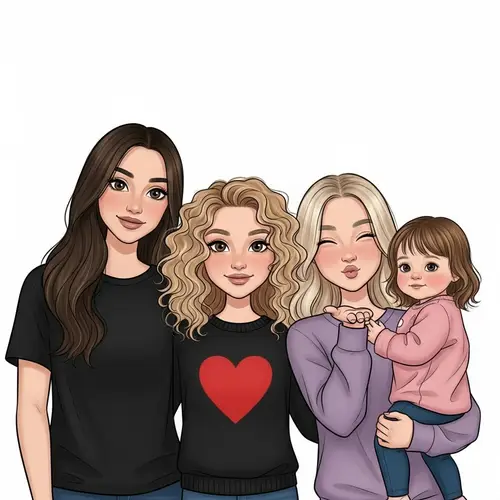 Whimsical Cartoon of 4 Sisters - Family Photo Story