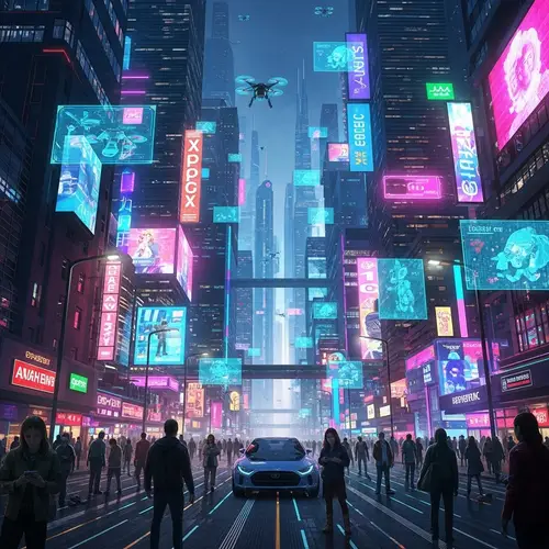 Futuristic Cyberworld: Advanced Cityscape with Neon Lights