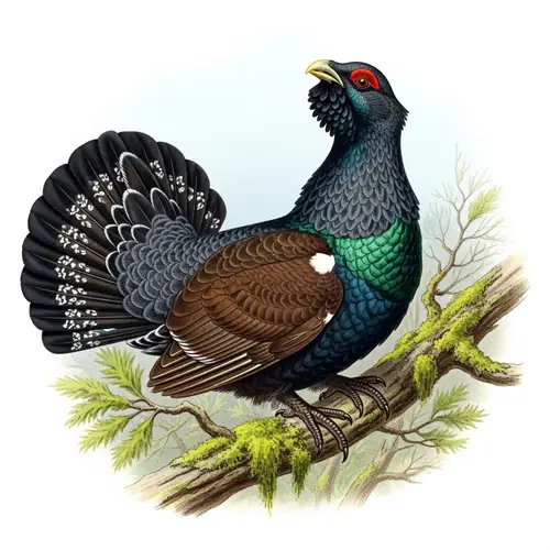 Ornate Capercaillie Bird Illustration with Radiant Hues | Nature Art