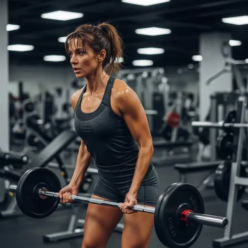 Caucasian Female Gym Workout: Strong & Fit in Intense Session