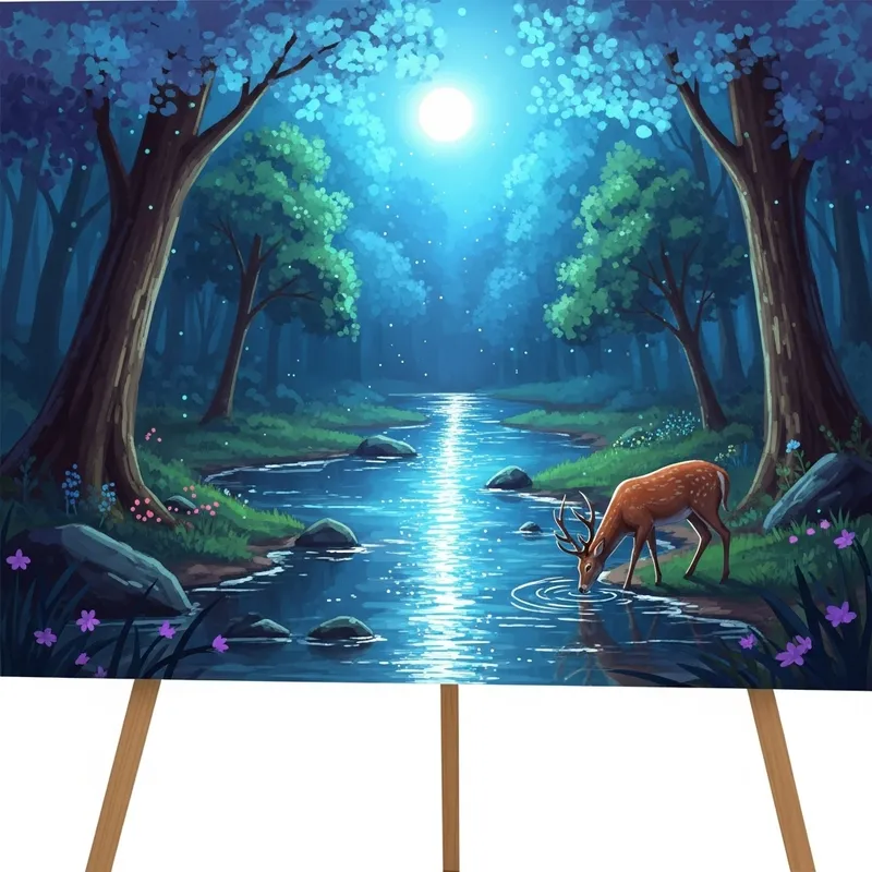 Tranquil Deer in Mystical Forest by Sparkling River Tranquil Deer in Mystical Forest by Sparkling River