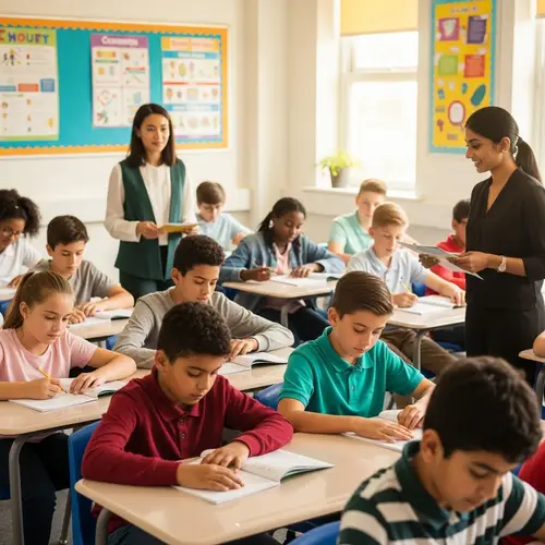 Diverse School Classroom: Engaged Students & Enlightened Teacher