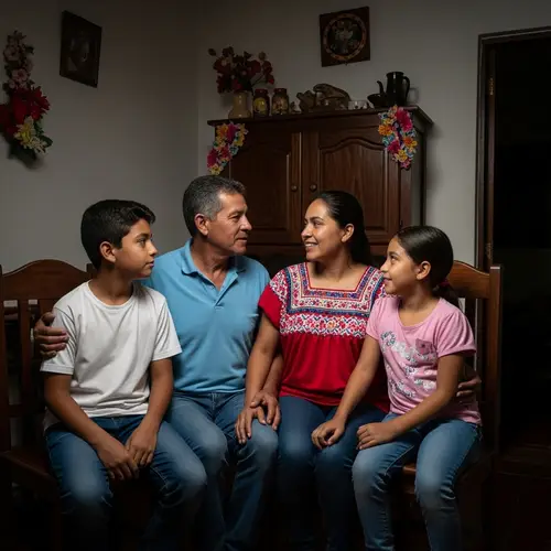 Colombian Family Embracing Togetherness in Darkness
