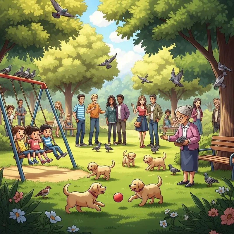 Cheerful Scene at Sunny Park