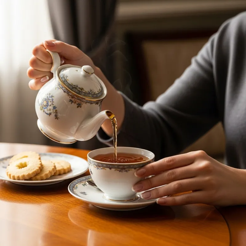 Pouring Tea: Woman's Hands Filling Tea Cup