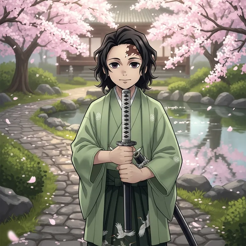 Tokitou Muichirou - Young Sword-Wielder in Serene Japanese Kimono