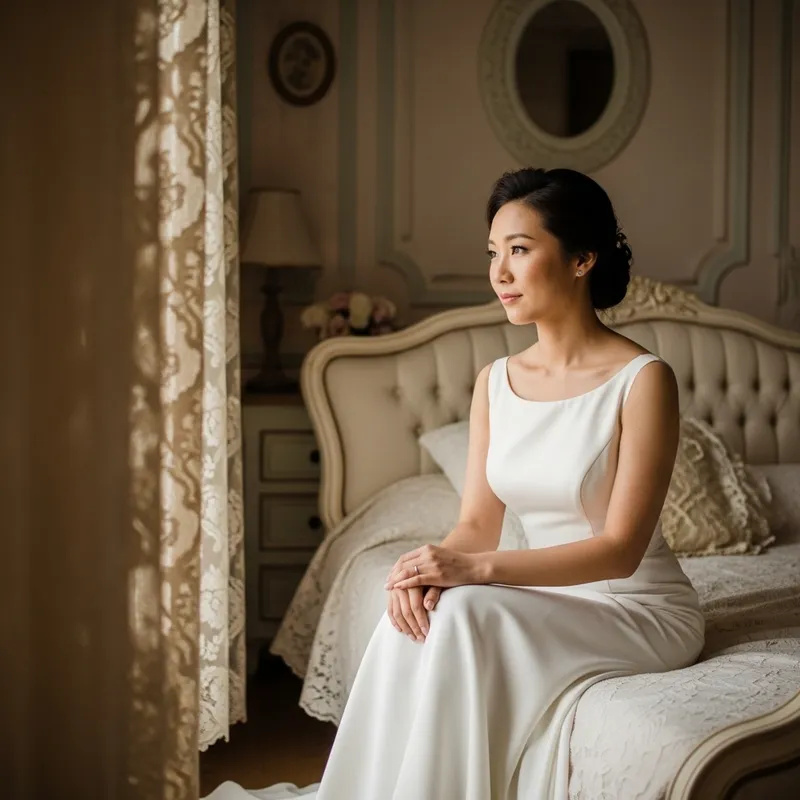 Beautiful Bride Sitting on Bed - Elegant Pre-Ceremony Scene